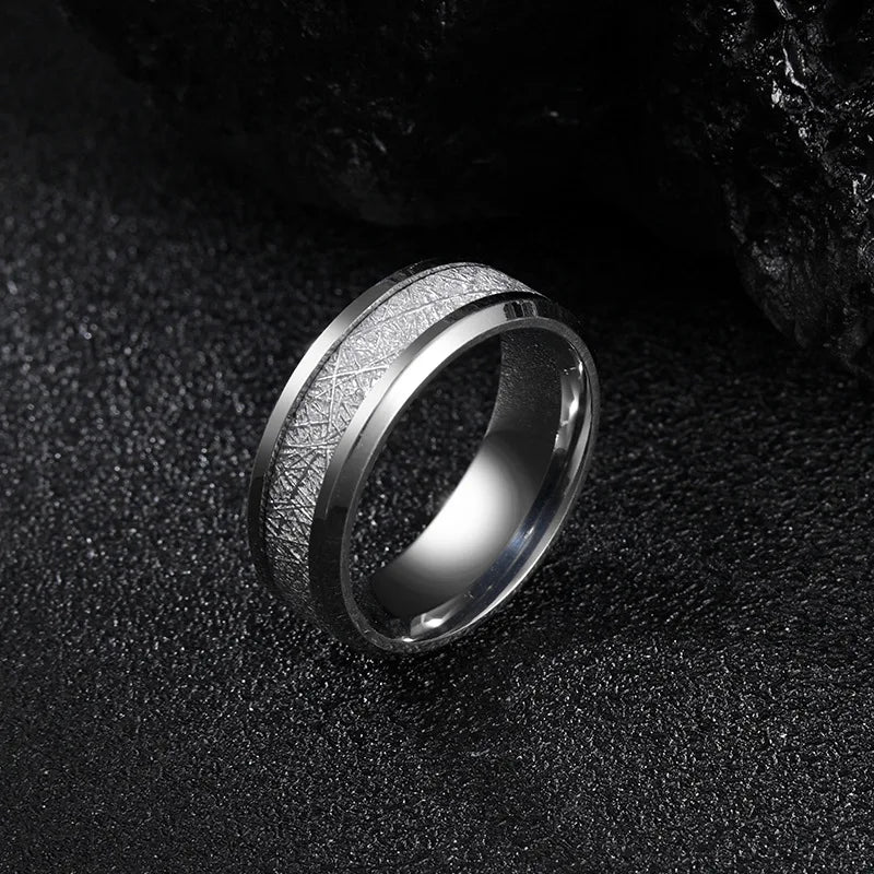 8mm Fashion Stainless Steel Men Jewelry Tungsten Carbide Ring Inlay Meteorite Wedding Bands for Women Jewelry Gifts