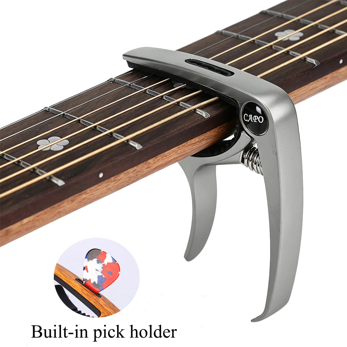 Miwayer Multifunctional Guitar Capo – Built-in Pick Storage & String Pin Remover, Spring Loaded, Silicone Pad, for Guitar/Bass