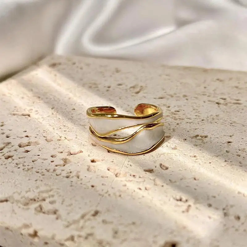 Retro Gold Color Double Oil Drip Open Rings for Women Luxury Irregular Adjustable Finger Ring 2025 New Trendy Wedding Jewelry