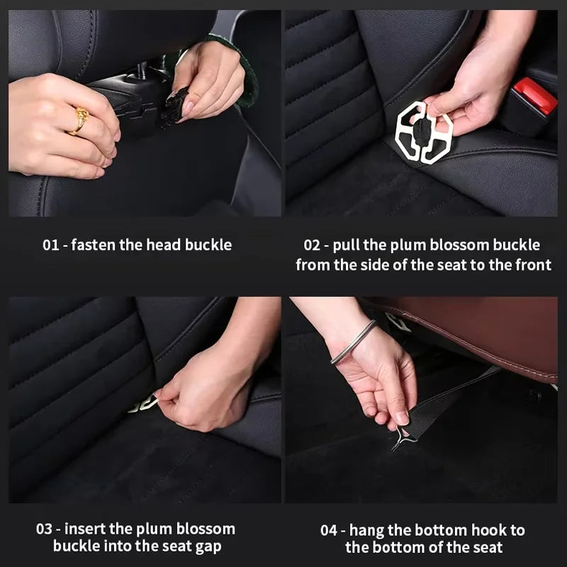 Car Seat Back Organizer with Foldable Table Tray PU Leather Storage Organizer with Pockets Kick Mats Seat Interior Accessories