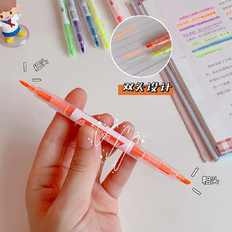 3/6Pcs/Set Double Head Fluorescent Highlighter Pen Markers Pastel Drawing Pen for Student School Office Supplies Cute Stationery