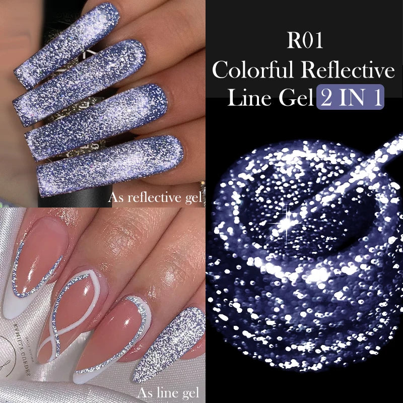 LILYCUTE 5ml Reflective Glitter Liner Gel Nail Polish Superflash Colorful Sparkling Graffiti Painting Stripe Pull Line Nail Gel