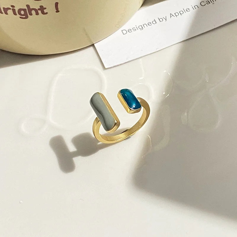 Retro Gold Color Double Oil Drip Open Rings for Women Luxury Irregular Adjustable Finger Ring 2025 New Trendy Wedding Jewelry
