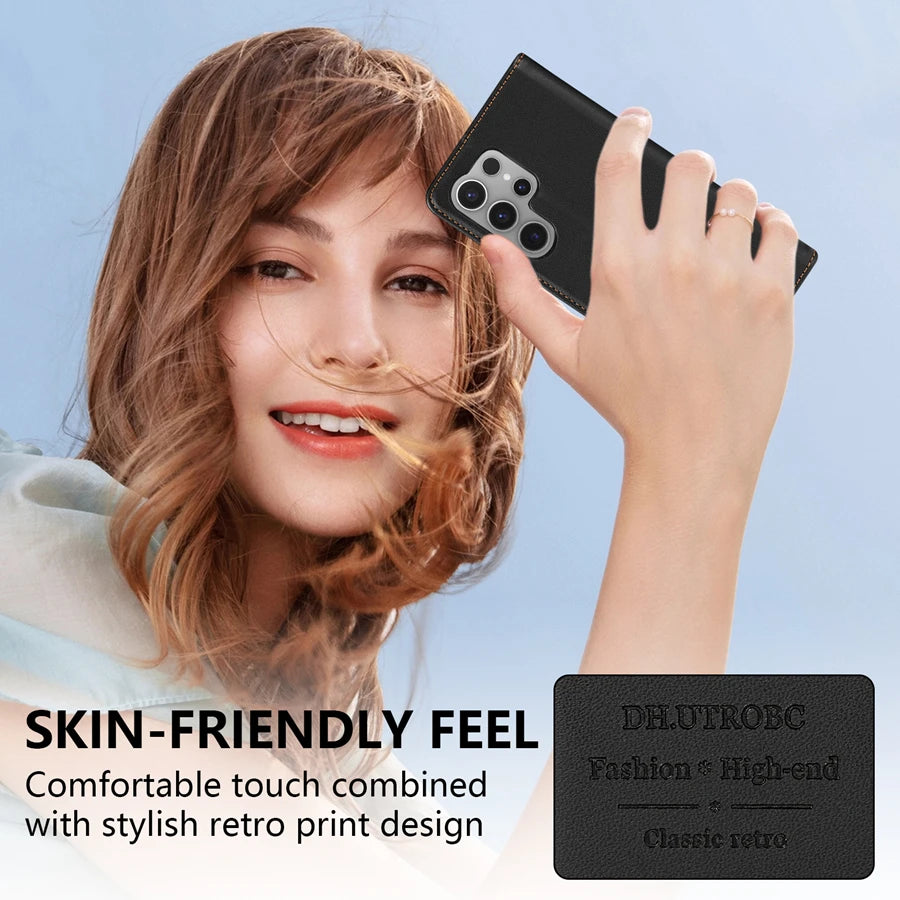 Wallet Skin friendly Card Slot Magnetic Flip Leather Case For Samsung Galaxy S25 Edge S24 FE S23 Ultra S22 S21 S20 S10Plus Cover