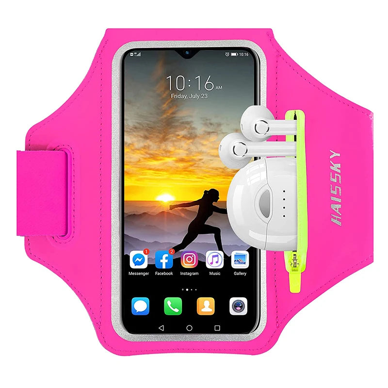 HAISSKY Zipper Pocket Running Sports Armband For iPhone 17 16 15 Pro Max 14 Plus 13 Men Women Outdoor Touch Screen Belt Arm Bags