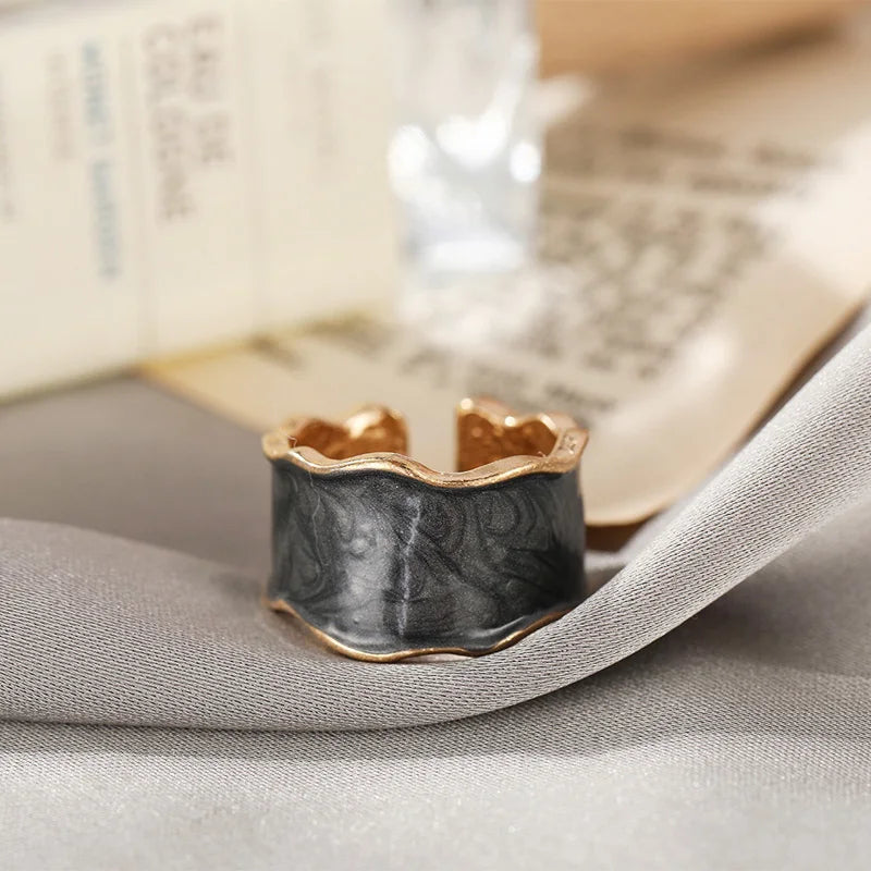 Retro Gold Color Double Oil Drip Open Rings for Women Luxury Irregular Adjustable Finger Ring 2025 New Trendy Wedding Jewelry