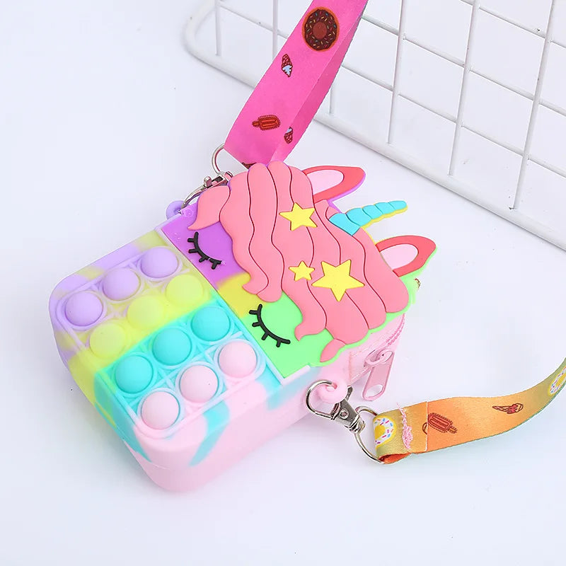 Kawaii Unicorn Cross Bag Fidget Toys For Girls Handbag Coin Pouch Purse Push Bubble Relief Stress Squeeze Toys Messenger Bags