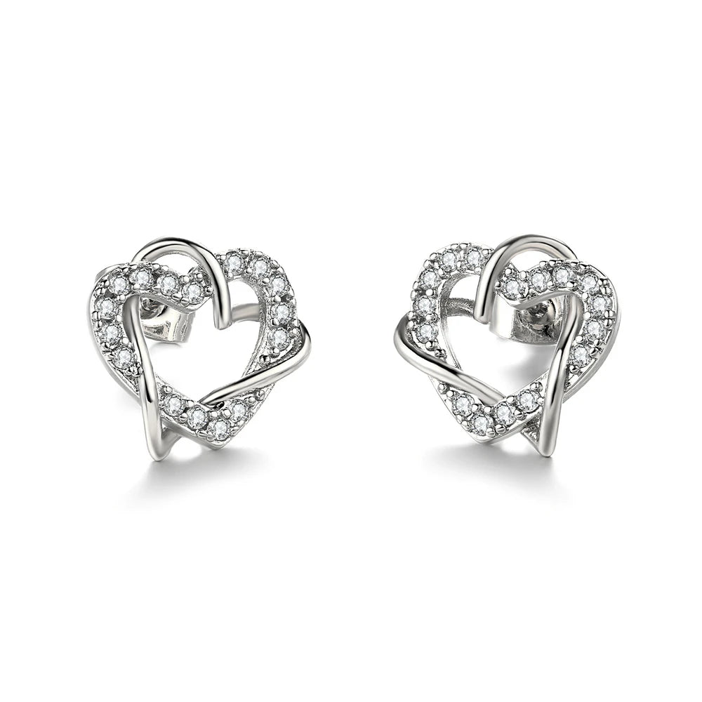 Love Heart Intertwined Stud Earrings for Women Rose Gold Color Crystal Earrings Wedding Engagement Jewelry For Bridal DFE030M