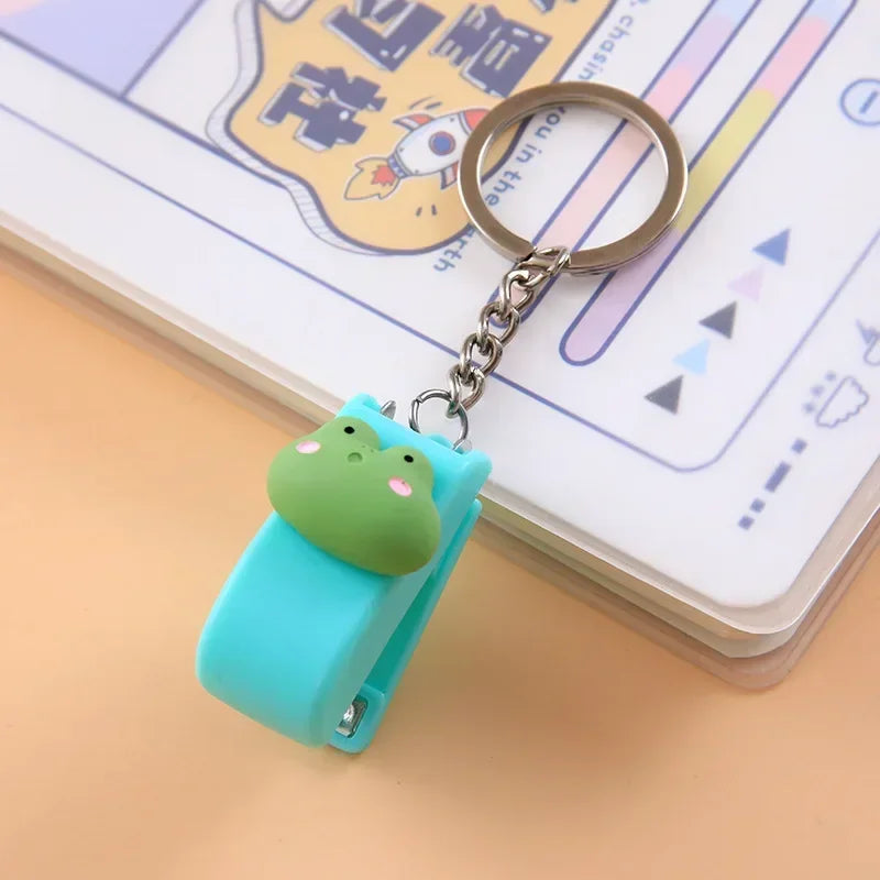 Cartoon Mini Stapler Keychain Kawaii Animal Trumpet Stapler Book Paper Binding Machines Student Stationery Cute Desk Accessories