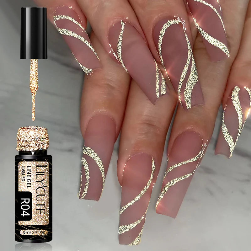 LILYCUTE 5ml Reflective Glitter Liner Gel Nail Polish Superflash Colorful Sparkling Graffiti Painting Stripe Pull Line Nail Gel