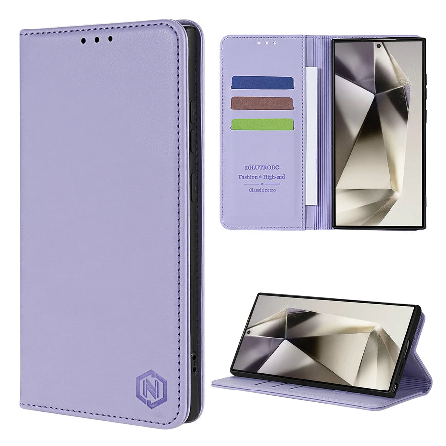 Wallet Skin friendly Card Slot Magnetic Flip Leather Case For Samsung Galaxy S25 Edge S24 FE S23 Ultra S22 S21 S20 S10Plus Cover