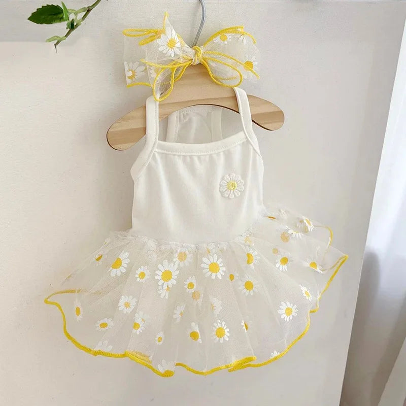 Dog Dress Cute Strawberry Daisy Pattern Skirt Puppy Princess Dresses Chihuahua Yorkie Sweet Skirts Summer Pet Clothes