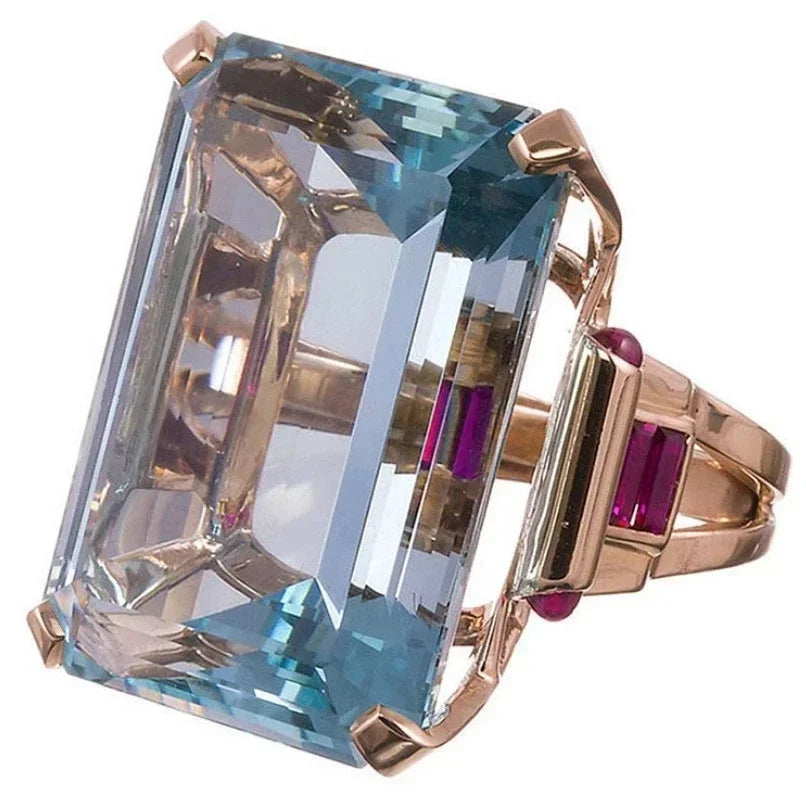 Fashion Square Shape Champagne Big Crystal Designer Hyperbole  Ring for Women Engagement Wedding Stone Rings Whole Sale