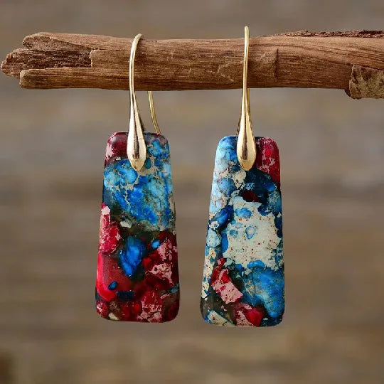 Bohemian Emperor Stone Geometric Pendant Earring Popular Natural Stone Jewelry Earrings for Women Luxury Boho Original earring