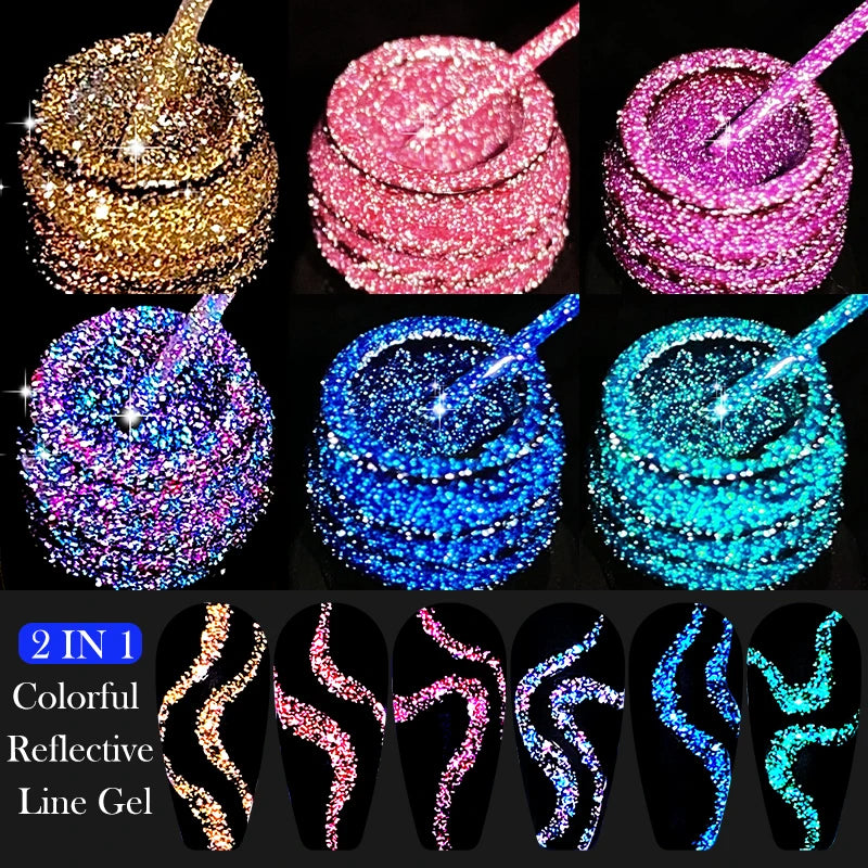 LILYCUTE 5ml Reflective Glitter Liner Gel Nail Polish Superflash Colorful Sparkling Graffiti Painting Stripe Pull Line Nail Gel