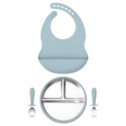 4PCS Stainless Steel Silicone Baby Feeding Set With Detachable Bowl Plate BPA Free Fork Spoon Bib Weaning Tableware Training