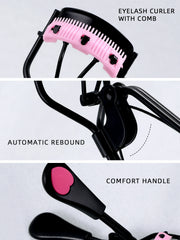 1 stainless steel eyelash curler with comb, lasting shaping big eyes, no harm to eyelashes, suitable for all eye types and eye e