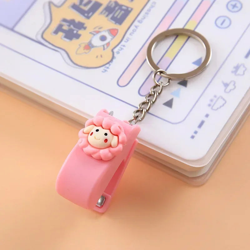 Cartoon Mini Stapler Keychain Kawaii Animal Trumpet Stapler Book Paper Binding Machines Student Stationery Cute Desk Accessories