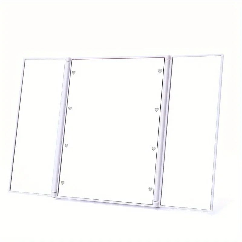 Portable Lighted Makeup Mirror 3 Way Trifold with Lights, LED Mini Travel Folding Vanity Mirror with Stand, Gifts for Woman