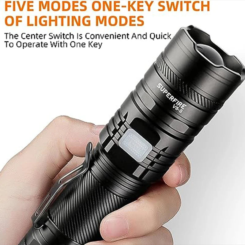 SUPERFIRE  36W High Power LED Waterproof Flashlight  With Wick 26650 Battery Powerful Indicator USB-C Tactical Hunting Lights