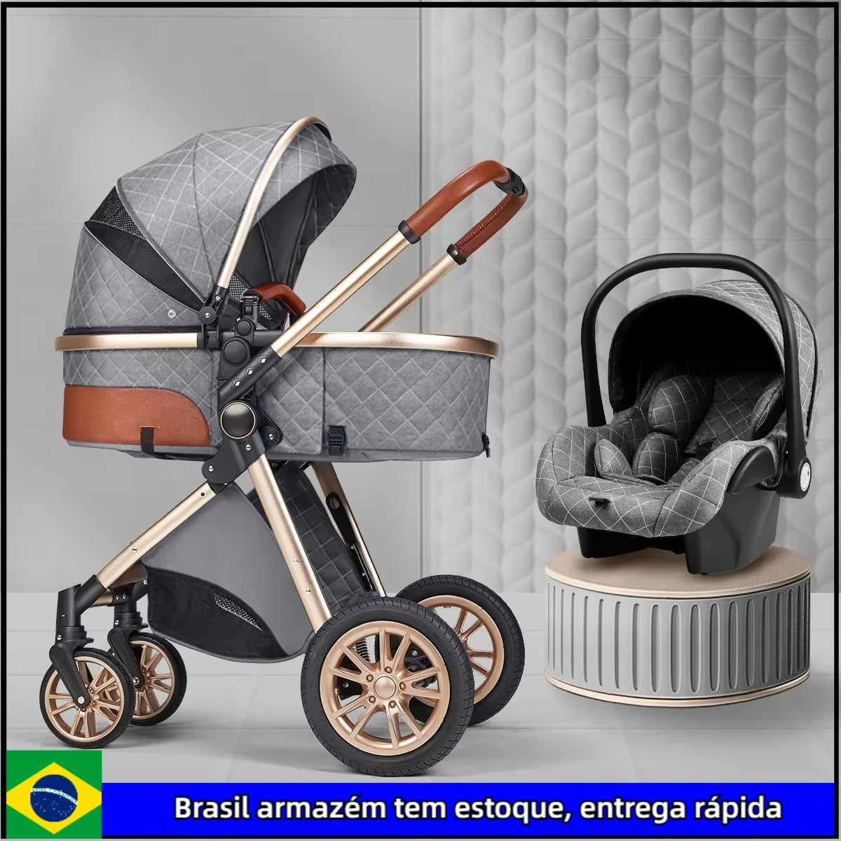 Multi-functional Baby Stroller 3 in1,Portable Baby Carriage,Fold Pram,High Landscape Stroller,Newborn stroller With Car-Seat