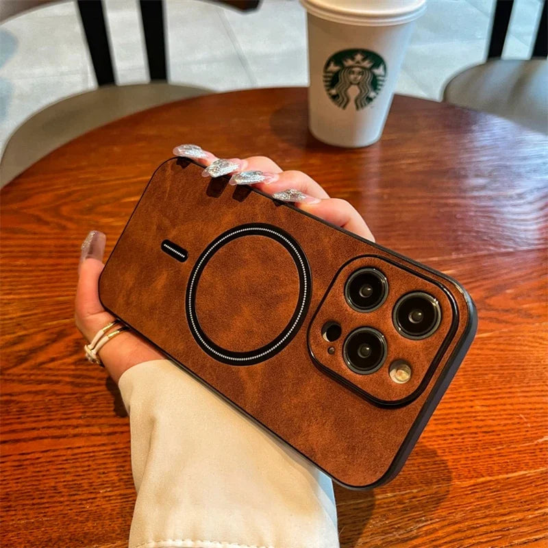 Luxury Wireless Charging Magnetic Cortex Case For iPhone 16 15 14 13 12 11 Pro Max Plus X Xs XR Magsafe Bumper Shockproof Cover