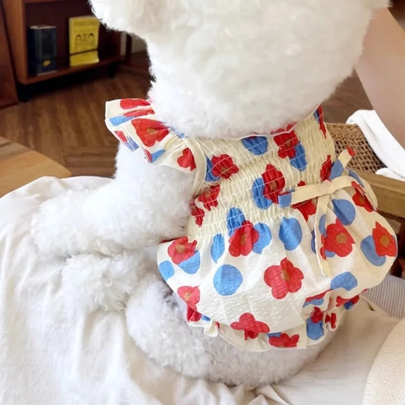 Dog Dress Cute Strawberry Daisy Pattern Skirt Puppy Princess Dresses Chihuahua Yorkie Sweet Skirts Summer Pet Clothes