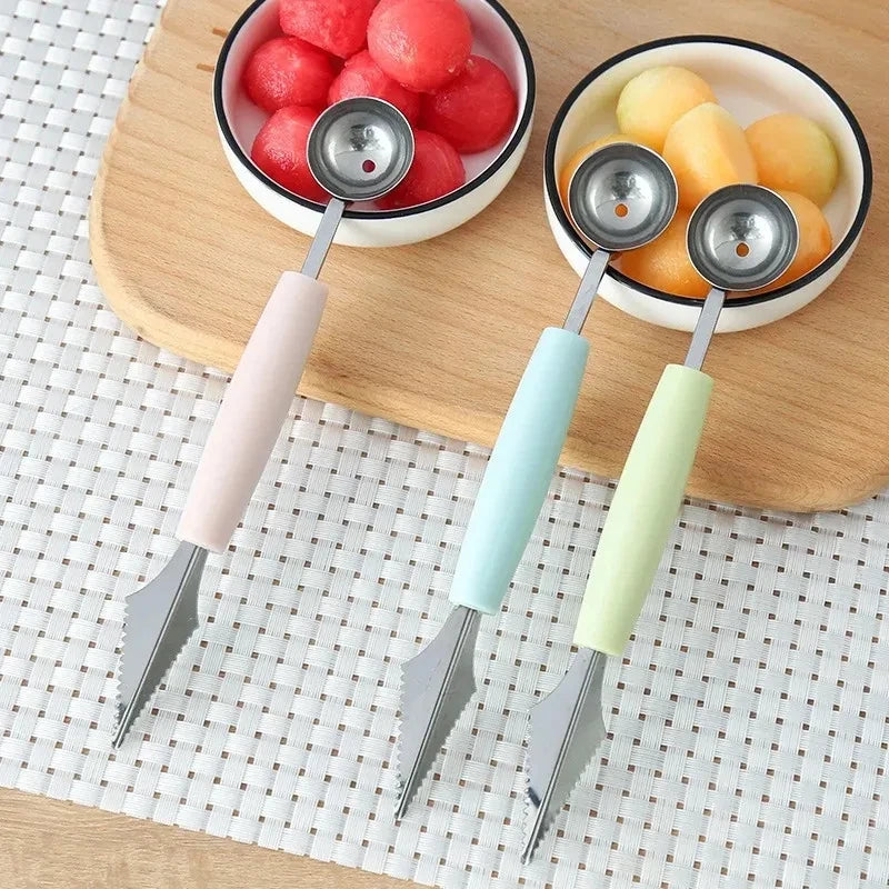 Fruit Spoon Digging Double Headed Stainless Steel Portable Multifunctional Melon Baller Scoop DIY Fruit Platter Ball Tool TMZ