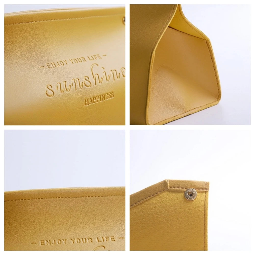 Nodic Environmental PU Leather Napkin Holder Foldable Tissue Box Home Office Waterproof Dustproof Storage Box Sundries Ontainer