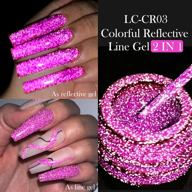 LILYCUTE 5ml Reflective Glitter Liner Gel Nail Polish Superflash Colorful Sparkling Graffiti Painting Stripe Pull Line Nail Gel