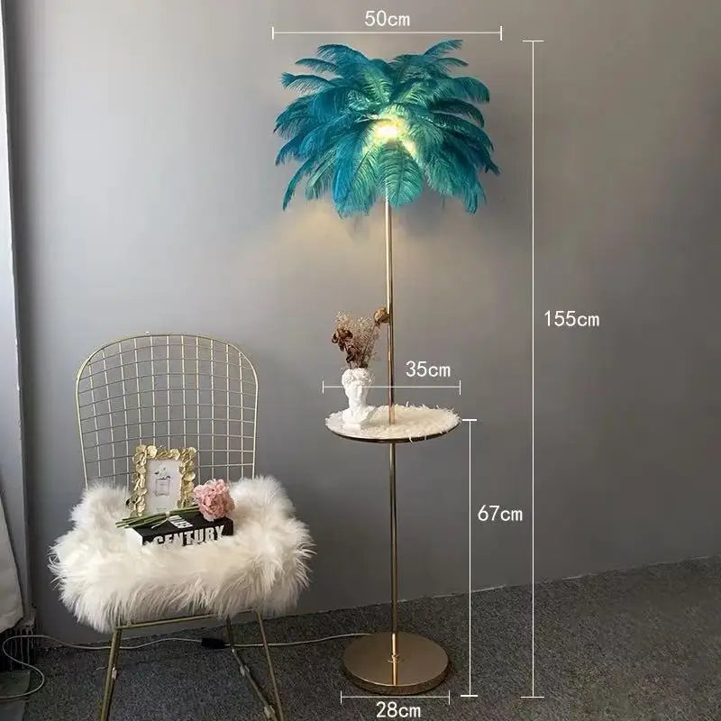 Modern Nordic Ostrich Feather Floor Lamp, Living Room, Dining Bedroom, Study Desk Interior Decoration LED Lighting