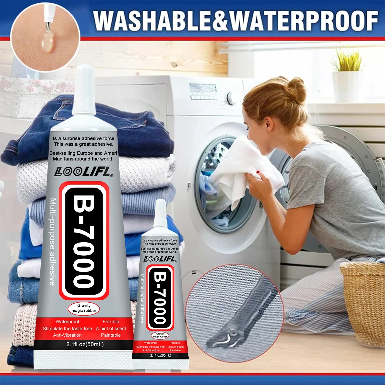 Loolifl, Quick-Drying Fabric Glue, Universal Fabric Repair Glue, Multi-Functional Clothing and Textile Sewing Adhesive, Waterproof Agent