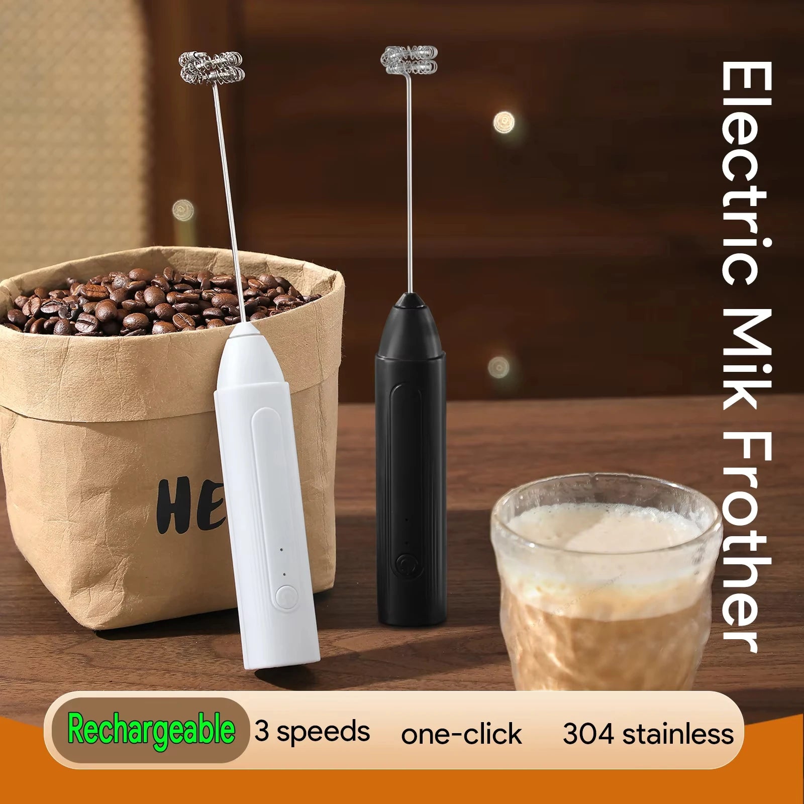 Rechargeable 3-Speed Electric Handheld Food Mixer Kitchen Egg Beater Milk Frother 1 Jam Machine Beverage Coffee Maker