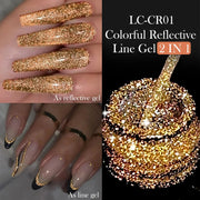 LILYCUTE 5ml Reflective Glitter Liner Gel Nail Polish Superflash Colorful Sparkling Graffiti Painting Stripe Pull Line Nail Gel