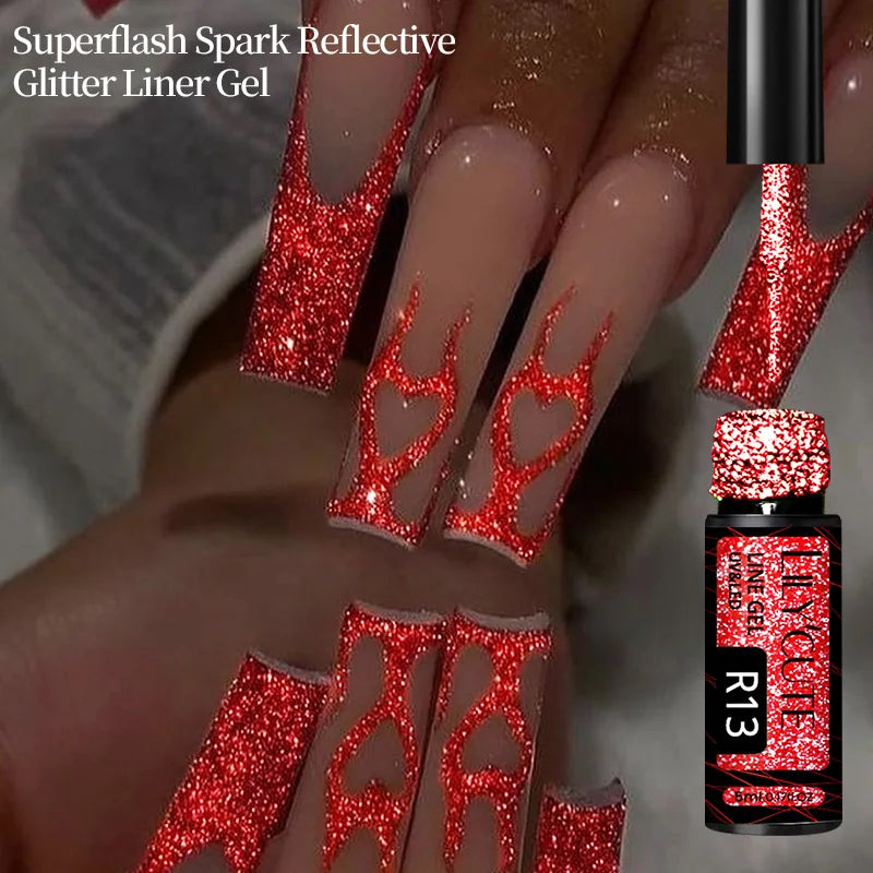 LILYCUTE 5ml Reflective Glitter Liner Gel Nail Polish Superflash Colorful Sparkling Graffiti Painting Stripe Pull Line Nail Gel