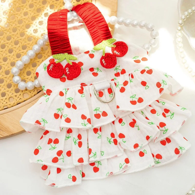 Dog Dress Cute Strawberry Daisy Pattern Skirt Puppy Princess Dresses Chihuahua Yorkie Sweet Skirts Summer Pet Clothes