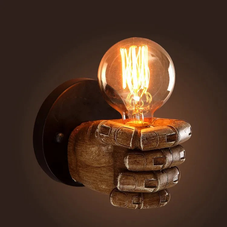 Nordic Retro Resin Wall Lamp Left Hand Right Hand Fist Sconces Wall Fixture Home Decor Light Indoor Restaurant Bar Decoration