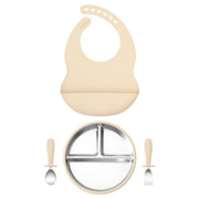 4PCS Stainless Steel Silicone Baby Feeding Set With Detachable Bowl Plate BPA Free Fork Spoon Bib Weaning Tableware Training