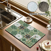 Printed Dish Drying Mat Super Absorbent Coffee Drain Pad Tableware Draining Pad Quick Dry Rug Kitchen Dinnerware Placemat