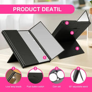 Portable Lighted Makeup Mirror 3 Way Trifold with Lights, LED Mini Travel Folding Vanity Mirror with Stand, Gifts for Woman