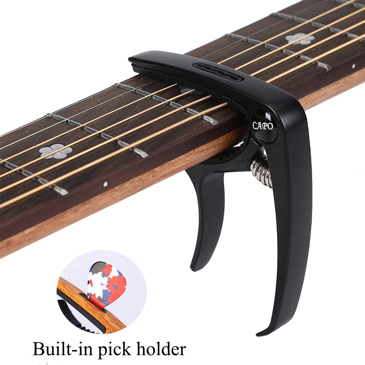 Miwayer Multifunctional Guitar Capo – Built-in Pick Storage & String Pin Remover, Spring Loaded, Silicone Pad, for Guitar/Bass