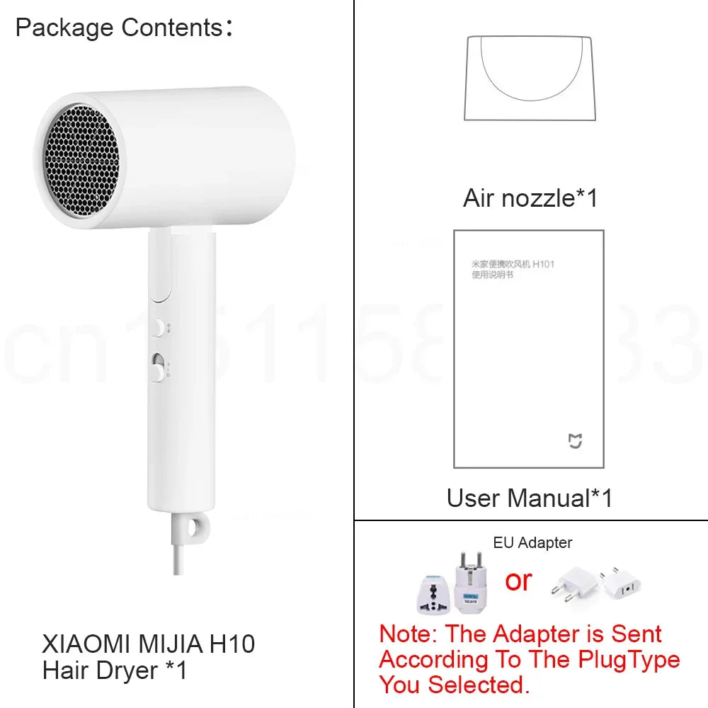 MIJIA Foldable Portable Hair Dryer,15m/s Airflow,50 million Negative Ion Dryers,4 Mode,1600W,220V CN Version With Adapter