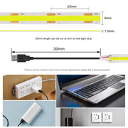 New 5V USB COB Strip Light 320Leds/m Warm Natural White Cabinet Lamp Night Lighting Flexible LED Ribbon Stripe DC5V TV Backlight