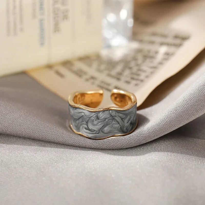 Retro Gold Color Double Oil Drip Open Rings for Women Luxury Irregular Adjustable Finger Ring 2025 New Trendy Wedding Jewelry