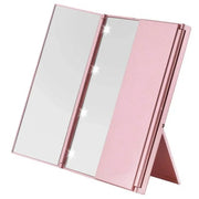 Portable Lighted Makeup Mirror 3 Way Trifold with Lights, LED Mini Travel Folding Vanity Mirror with Stand, Gifts for Woman