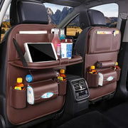 Car Seat Back Organizer with Foldable Table Tray PU Leather Storage Organizer with Pockets Kick Mats Seat Interior Accessories