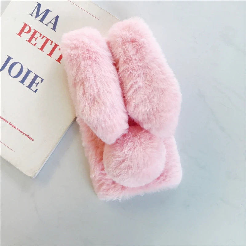 Soft Plush Case For iPhone 13 14 15 11 12 Pro XR X Xs Max 7 8 6 6s Plus 5 5S SE mini 3D Furry Rabbit Bunny Warm Fur Hair Cover