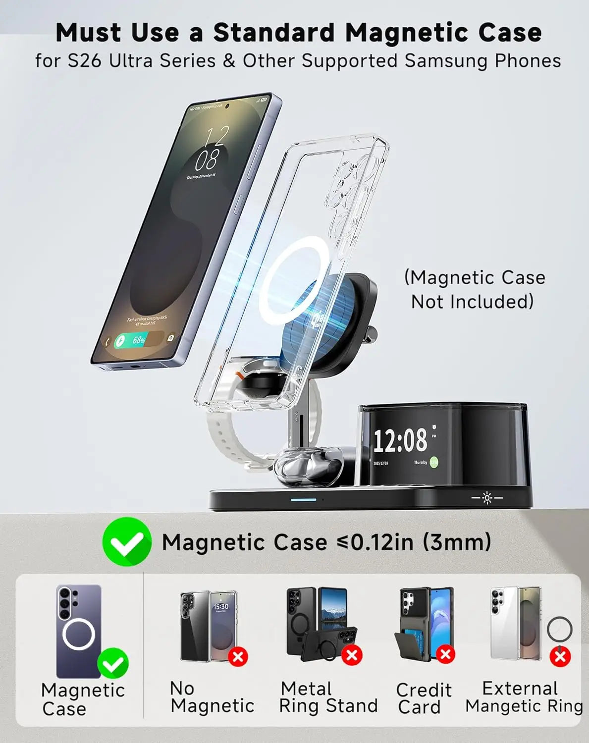 25W Magnetic Wireless Charger Stand Bluetooth Speaker Fast Charging For iPhone Samsung S26 S25/Z Fold 7 Galaxy Watch Ultra 8 7