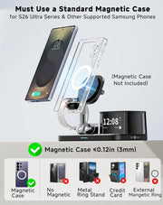 25W Magnetic Wireless Charger Stand Bluetooth Speaker Fast Charging For iPhone Samsung S26 S25/Z Fold 7 Galaxy Watch Ultra 8 7