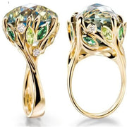 Fashion Square Shape Champagne Big Crystal Designer Hyperbole  Ring for Women Engagement Wedding Stone Rings Whole Sale